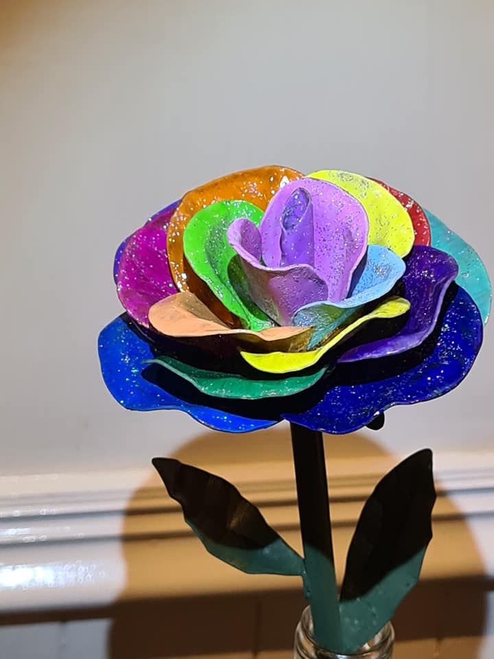 Rainbow Rose hand painted2